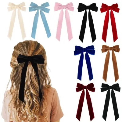 Barrette à cheveux en velours avec long ruban