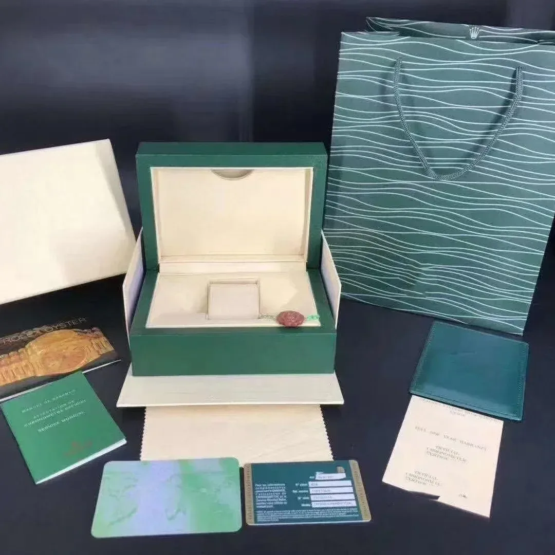 Boîte à montre verte avec carte d'instructions