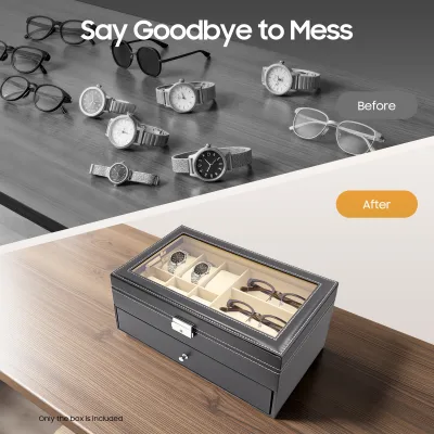 Boîte à montres et lunettes noire à tiroir – image 3