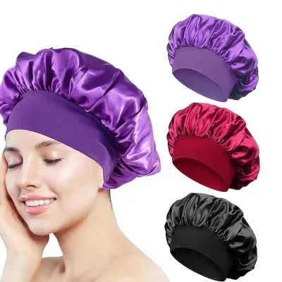 Bonnet de nuit en satin pour femme à large bord – image 2