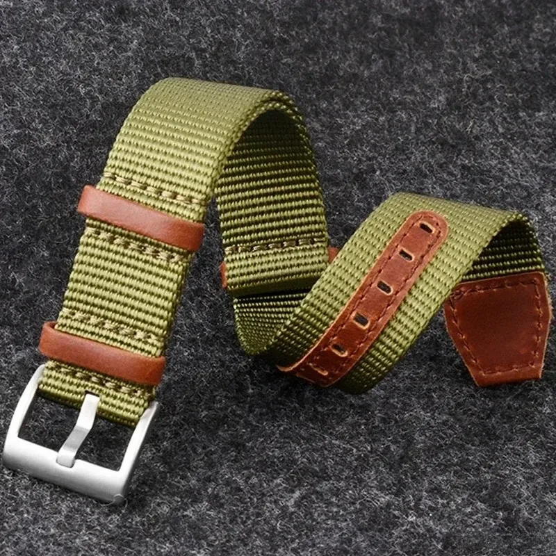 Bracelet de montre en cuir et nylon, 20 ou 22 mm