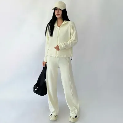 Ensemble sportif deux pièces en coton, taille haute