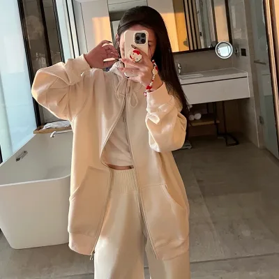 Manteau ample à capuche pour femme en polyester