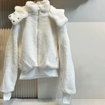 Manteau court à capuche zippé, couleur unie – image 3