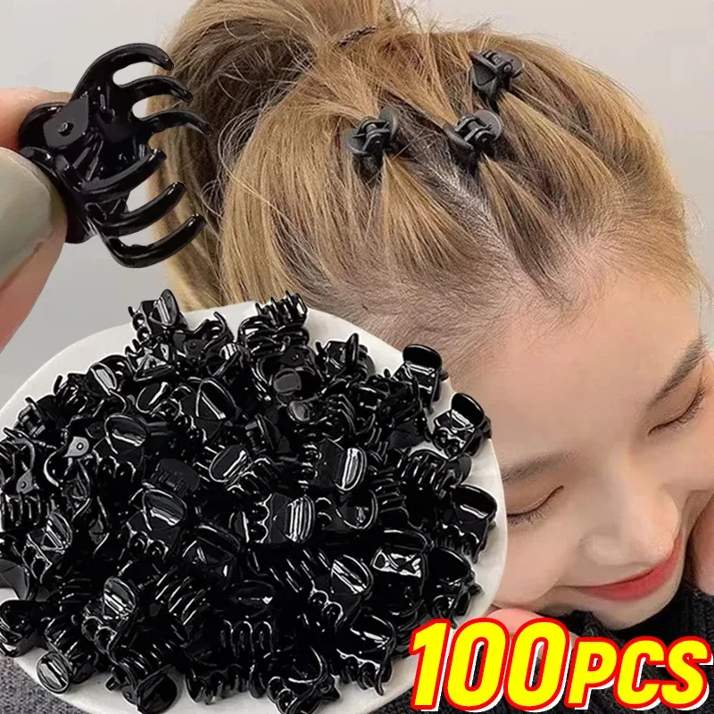 Mini pinces à cheveux en plastique, noir transparent