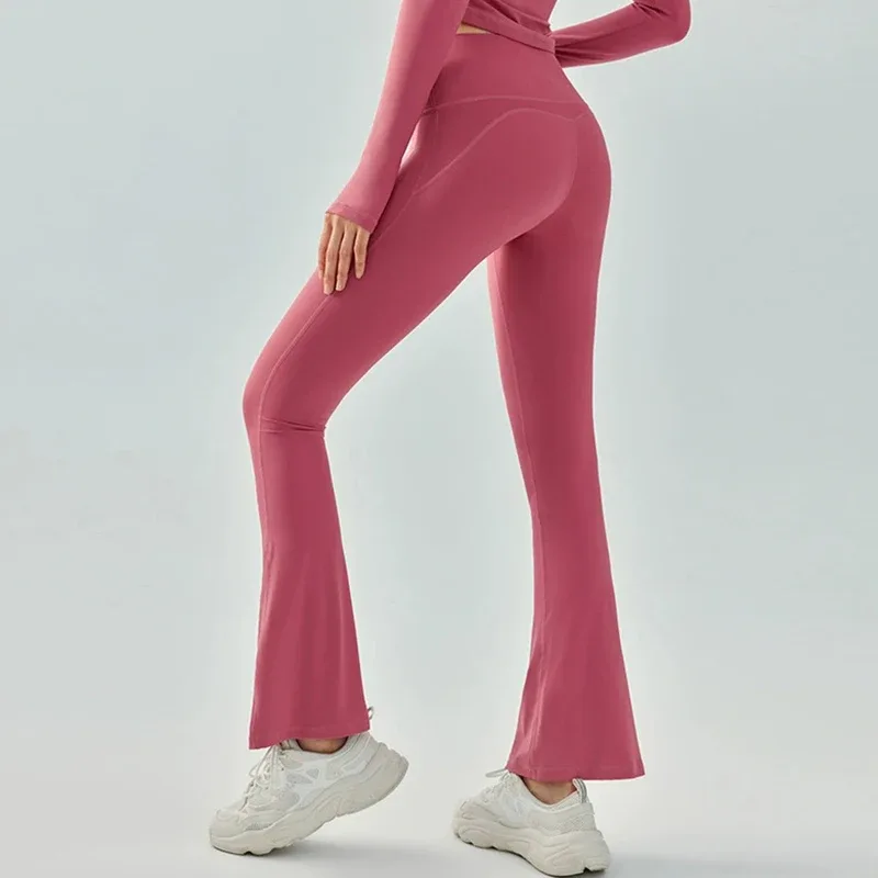 Pantalon de yoga évasé uni, fibre synthétique