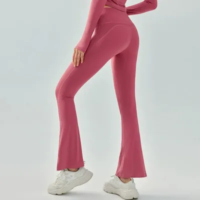 Pantalon de yoga évasé uni, fibre synthétique