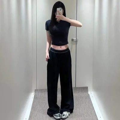 Pantalon large taille haute femme, uni – image 2