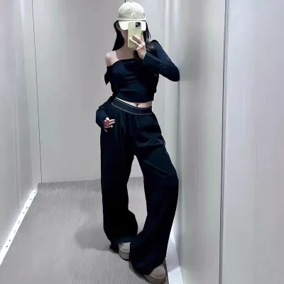 Pantalon large taille haute femme, uni – image 3